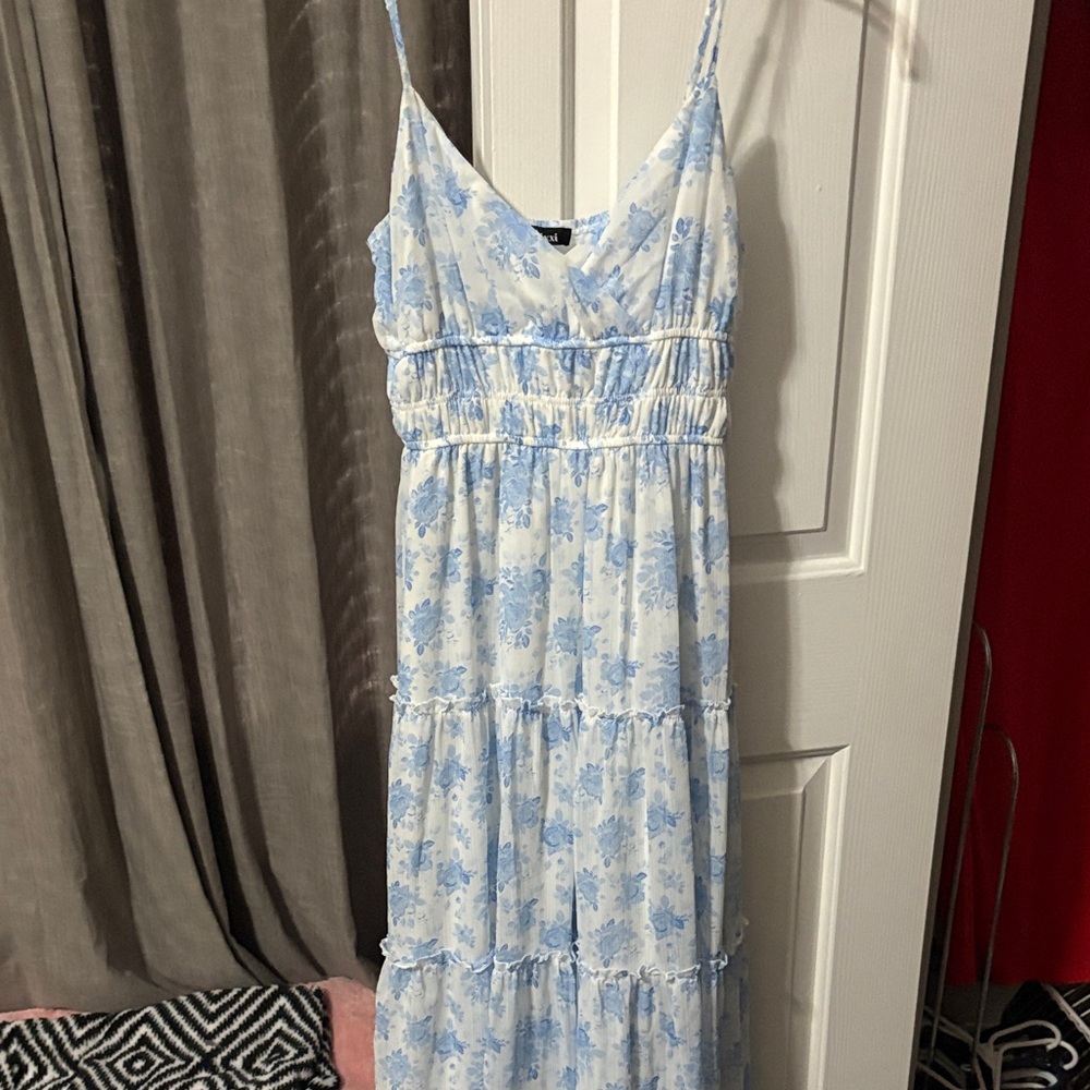 Blue Floral Spaghetti Strap Dress